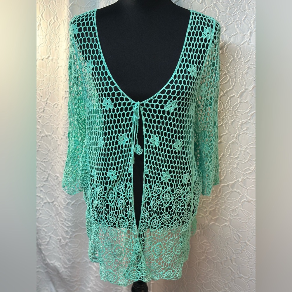 INDIA BOUTIQUE-Women's Aqua Crochet Swim Cover-Up (1Size) 💯Cotton❣️
